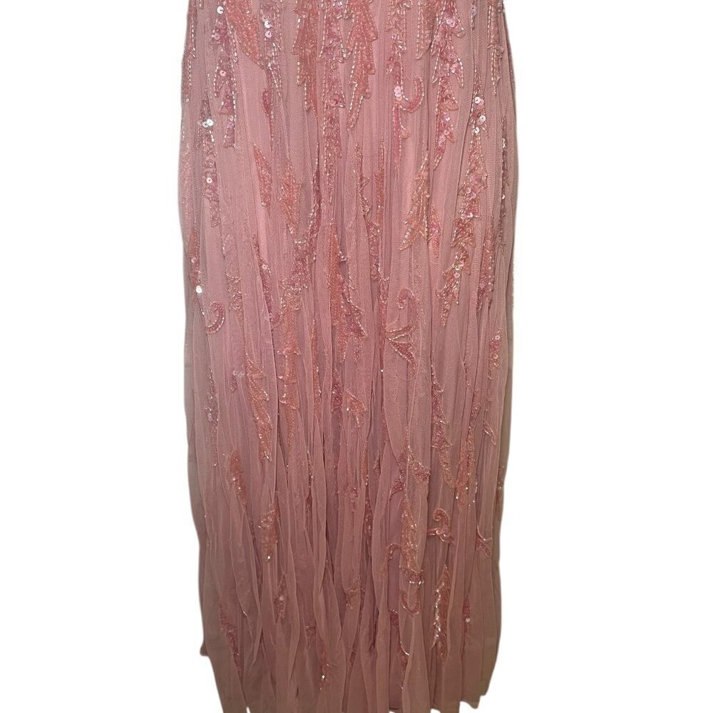 Mac Duggal Wisteria Sequin Beaded Tulle Midi Dress Size 4 Sample Gown - Picture 6 of 9